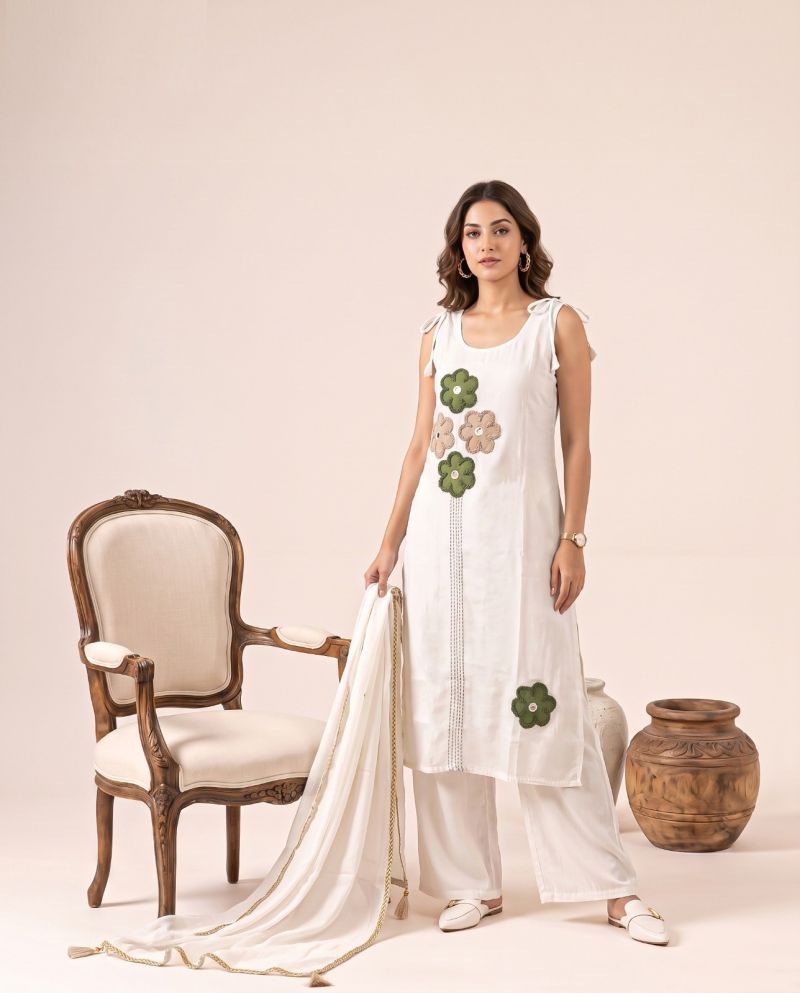 Naisha K 1362 Mul Chanderi Manual Work Kurti With Bottom Dupatta Catalog — Wholesale Kurtis, Vardan Ethnic wholesale from Surat — Photo 3