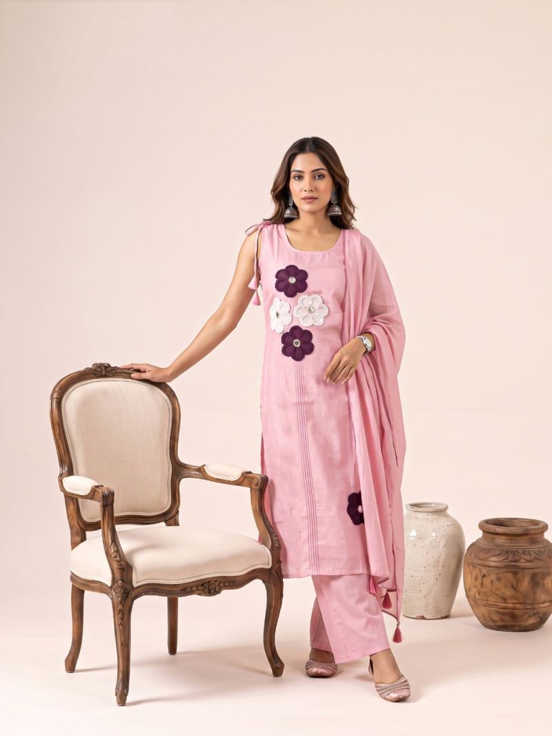 Naisha K 1362 Mul Chanderi Manual Work Kurti With Bottom Dupatta Catalog — Wholesale Kurtis, Vardan Ethnic wholesale from Surat — Photo 11