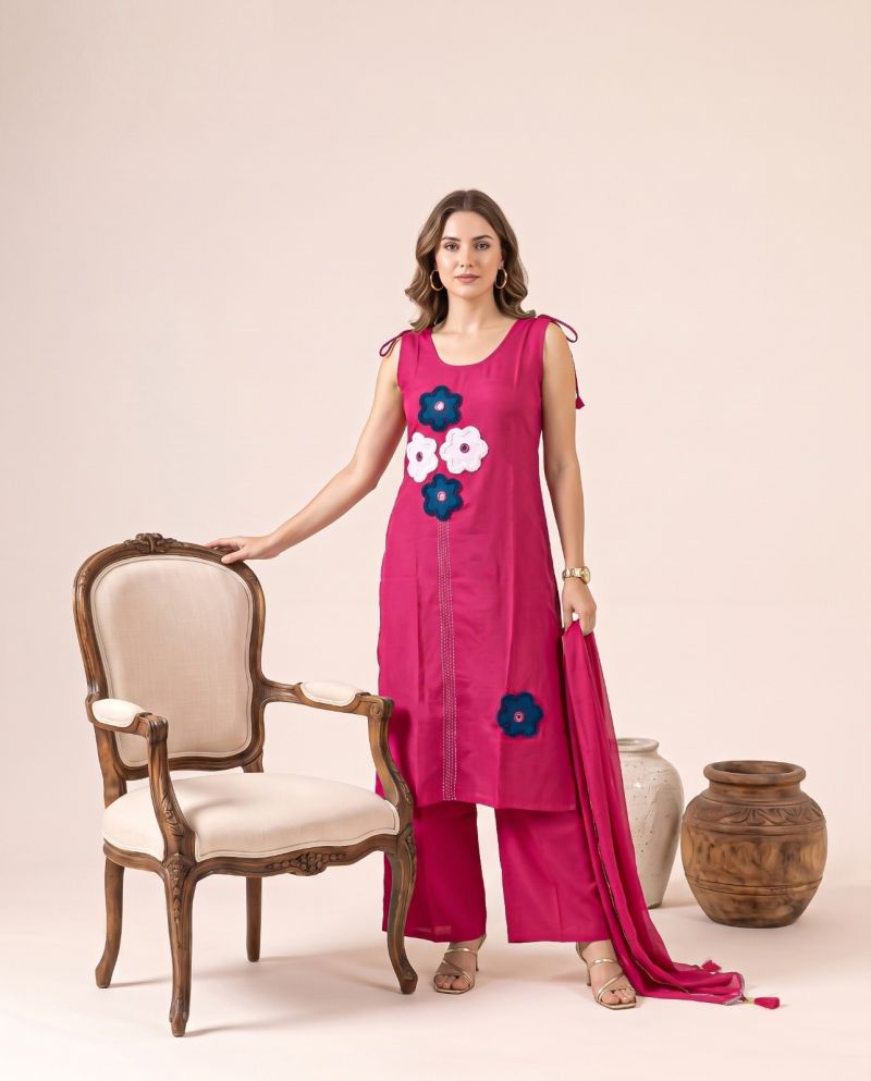 Naisha K 1362 Mul Chanderi Manual Work Kurti With Bottom Dupatta Catalog — Wholesale Kurtis, Vardan Ethnic wholesale from Surat — Photo 9