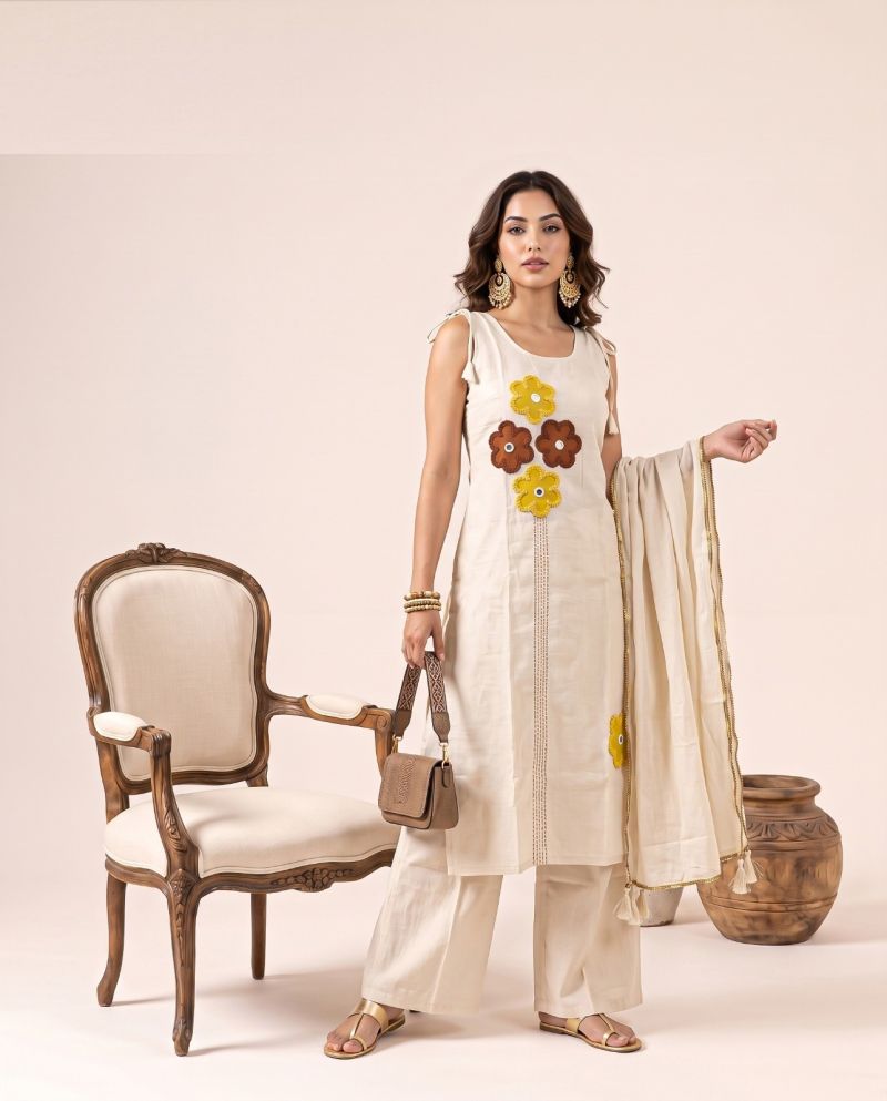 Naisha K 1362 Mul Chanderi Manual Work Kurti With Bottom Dupatta Catalog — Wholesale Kurtis, Vardan Ethnic wholesale from Surat — Photo 8