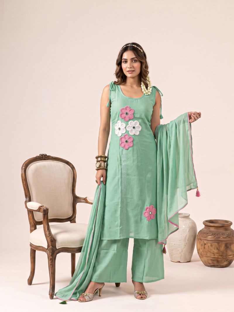 Naisha K 1362 Mul Chanderi Manual Work Kurti With Bottom Dupatta Catalog — Wholesale Kurtis, Vardan Ethnic wholesale from Surat — Photo 7