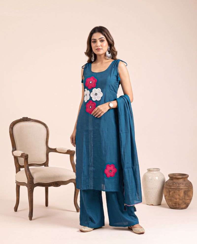 Naisha K 1362 Mul Chanderi Manual Work Kurti With Bottom Dupatta Catalog — Wholesale Kurtis, Vardan Ethnic wholesale from Surat — Photo 5