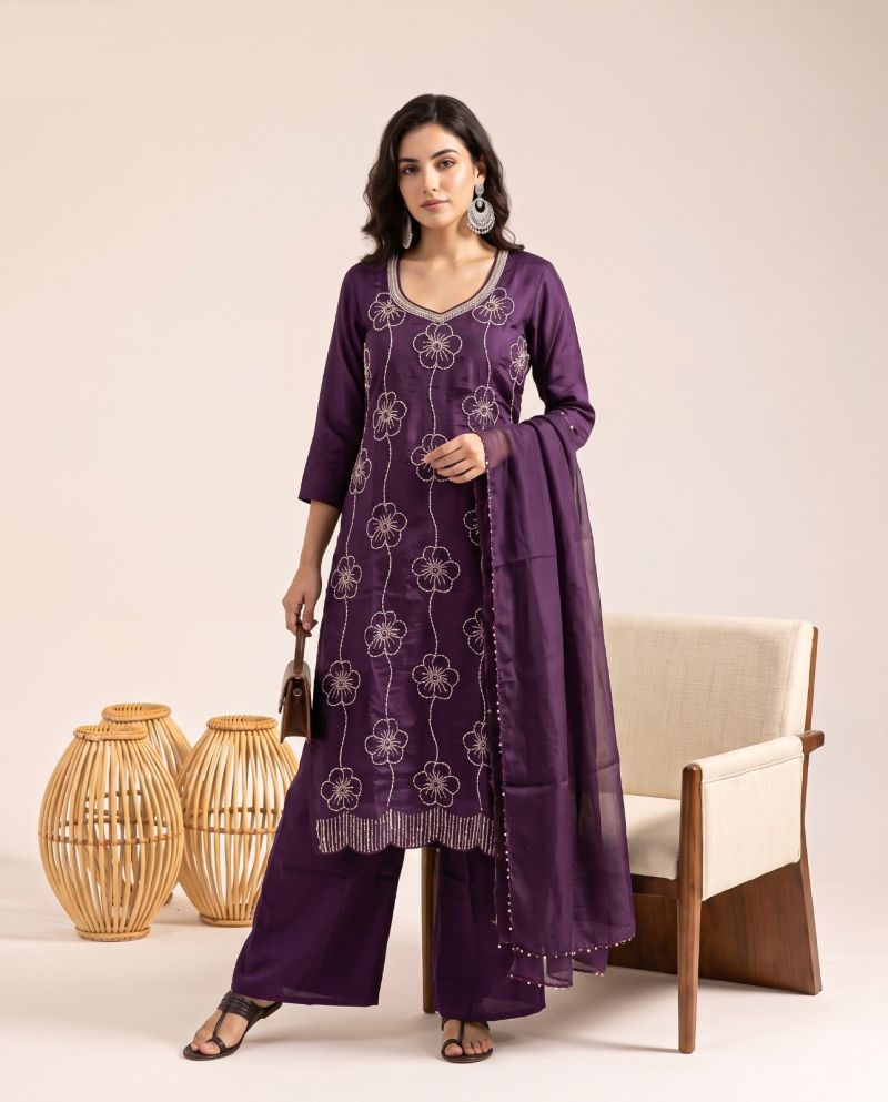 Naisha K 1364 Mul Chanderi Beads Work Designer Kurti With Bottom Dupatta Catalog — Wholesale Kurtis, Vardan Ethnic wholesale from Surat — Photo 2