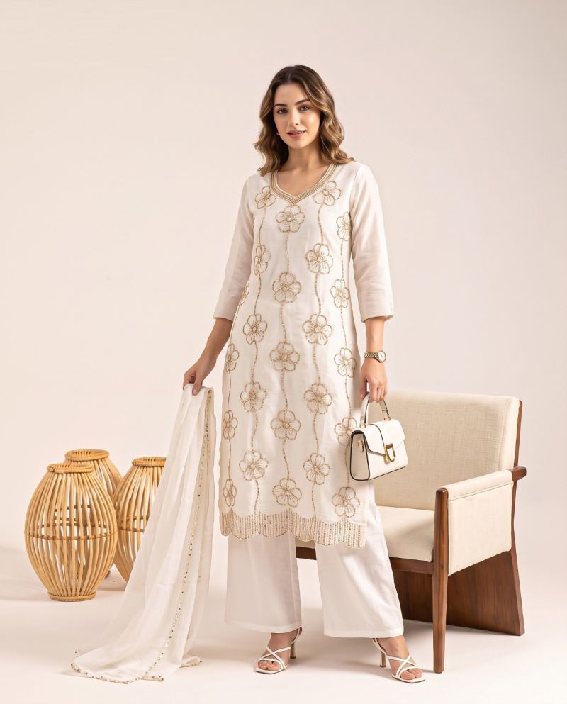 Naisha K 1364 Mul Chanderi Beads Work Designer Kurti With Bottom Dupatta Catalog
