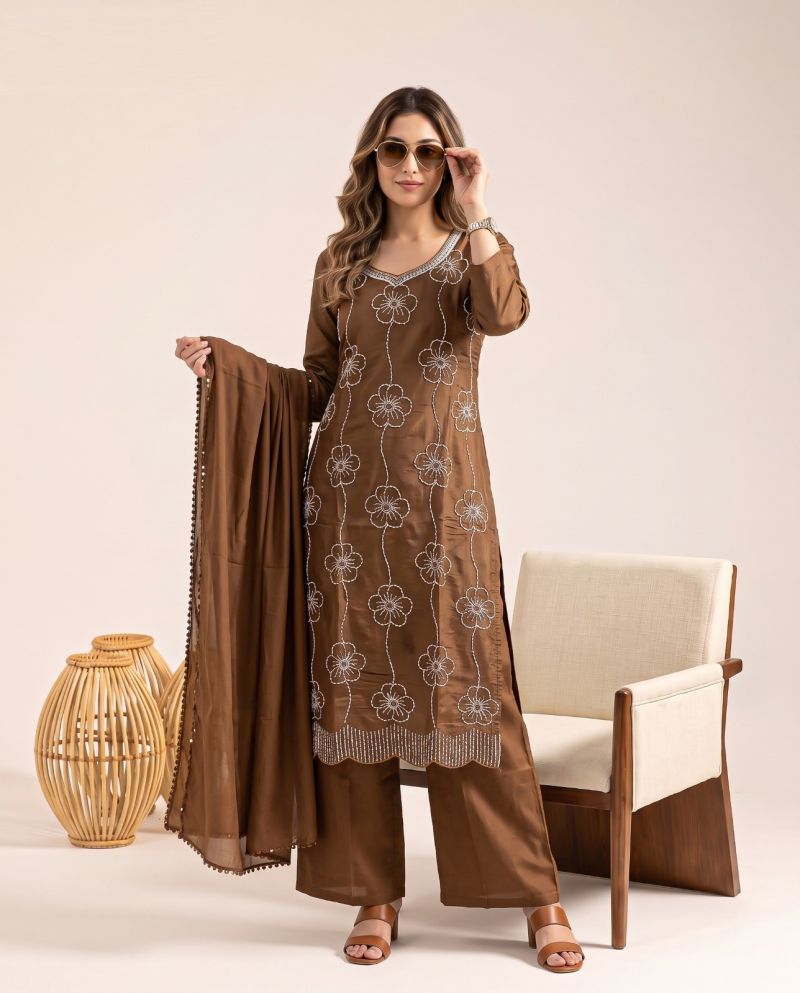 Naisha K 1364 Mul Chanderi Beads Work Designer Kurti With Bottom Dupatta Catalog — Wholesale Kurtis, Vardan Ethnic wholesale from Surat — Photo 4
