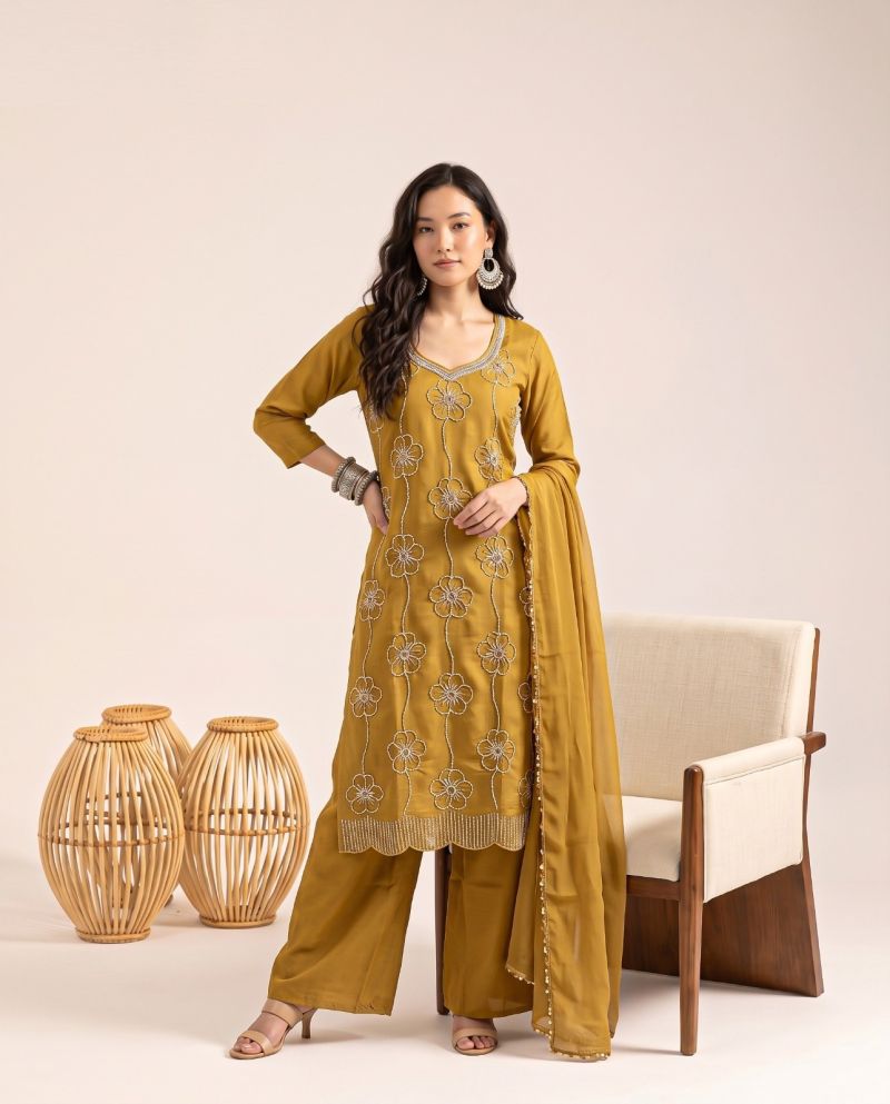 Naisha K 1364 Mul Chanderi Beads Work Designer Kurti With Bottom Dupatta Catalog — Wholesale Kurtis, Vardan Ethnic wholesale from Surat — Photo 3