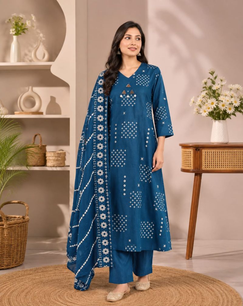 Naiska K 1281 Pure Cotton Printed Aline Kurti With Bottom Dupatta Collection — Wholesale Kurtis, Vardan Ethnic wholesale from Surat — Photo 6