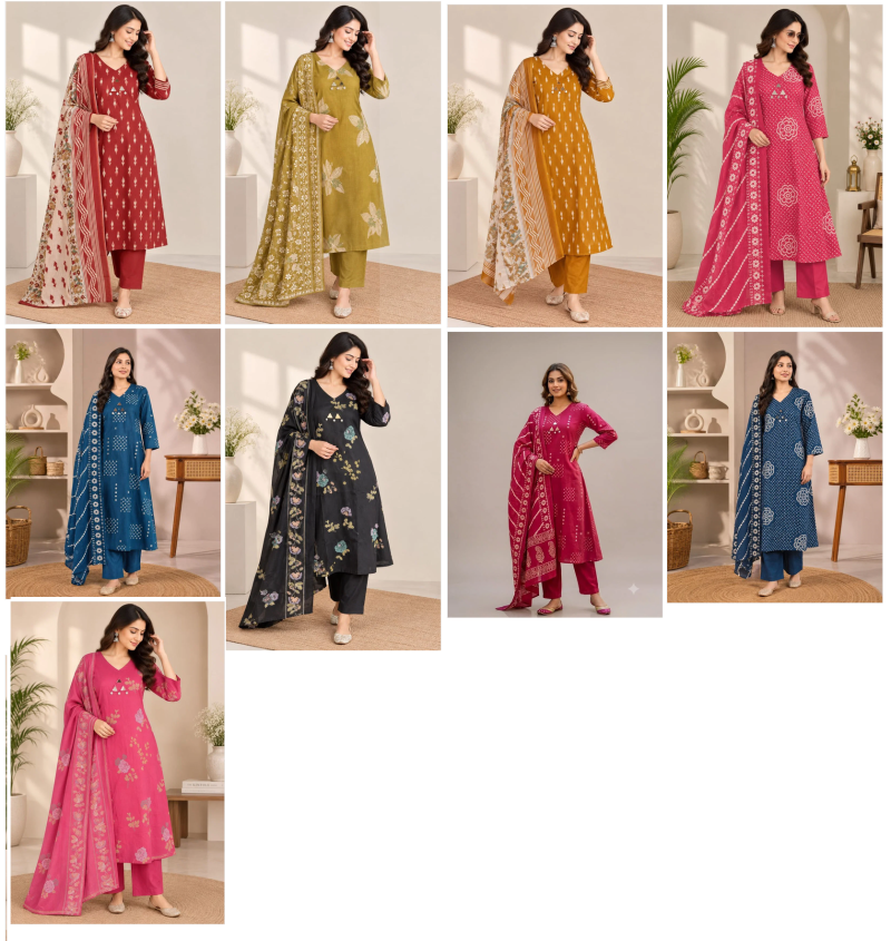 Naiska K 1281 Pure Cotton Printed Aline Kurti With Bottom Dupatta Collection — Wholesale Kurtis, Vardan Ethnic wholesale from Surat — Photo 10