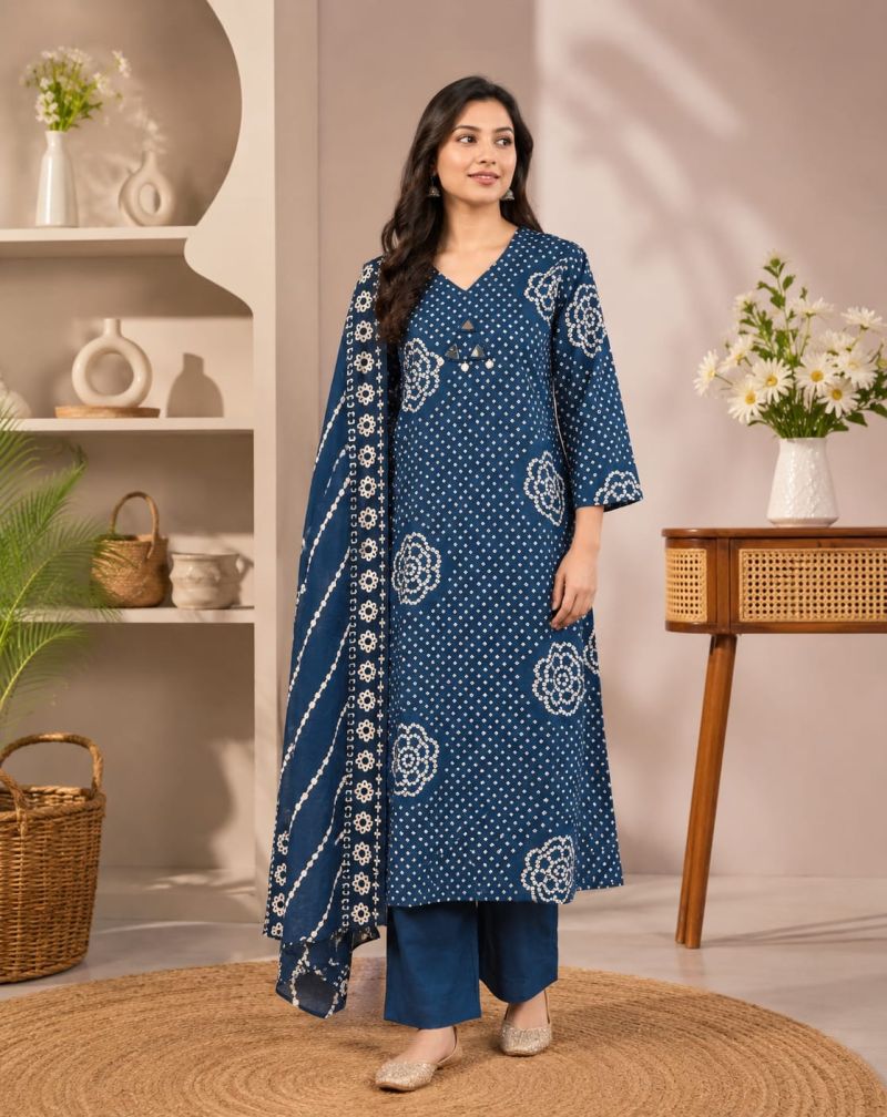 Naiska K 1281 Pure Cotton Printed Aline Kurti With Bottom Dupatta Collection — Wholesale Kurtis, Vardan Ethnic wholesale from Surat — Photo 3