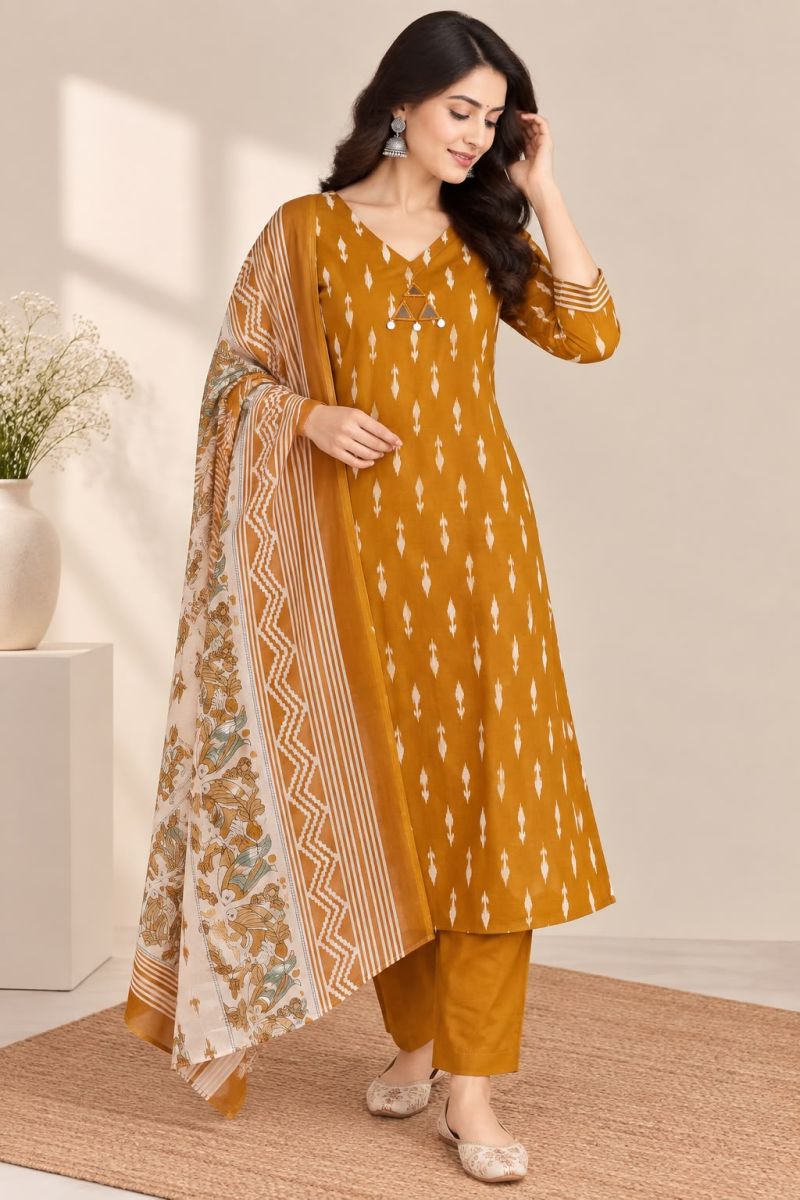 Naiska K 1281 Pure Cotton Printed Aline Kurti With Bottom Dupatta Collection — Wholesale Kurtis, Vardan Ethnic wholesale from Surat — Photo 2