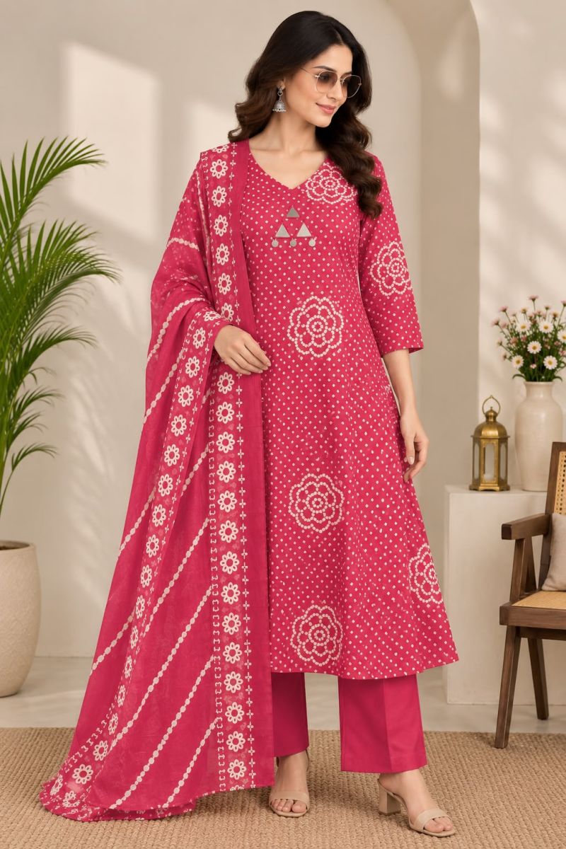 Naiska K 1281 Pure Cotton Printed Aline Kurti With Bottom Dupatta Collection