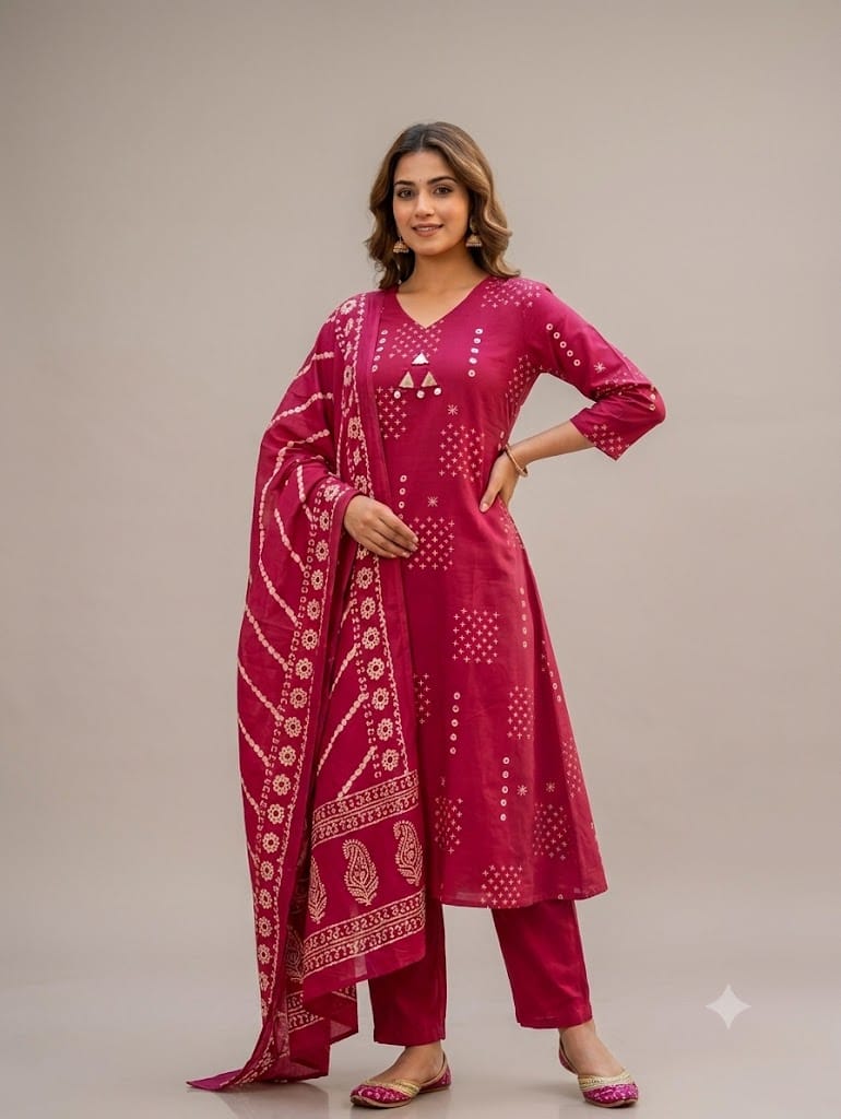 Naiska K 1281 Pure Cotton Printed Aline Kurti With Bottom Dupatta Collection — Wholesale Kurtis, Vardan Ethnic wholesale from Surat — Photo 9