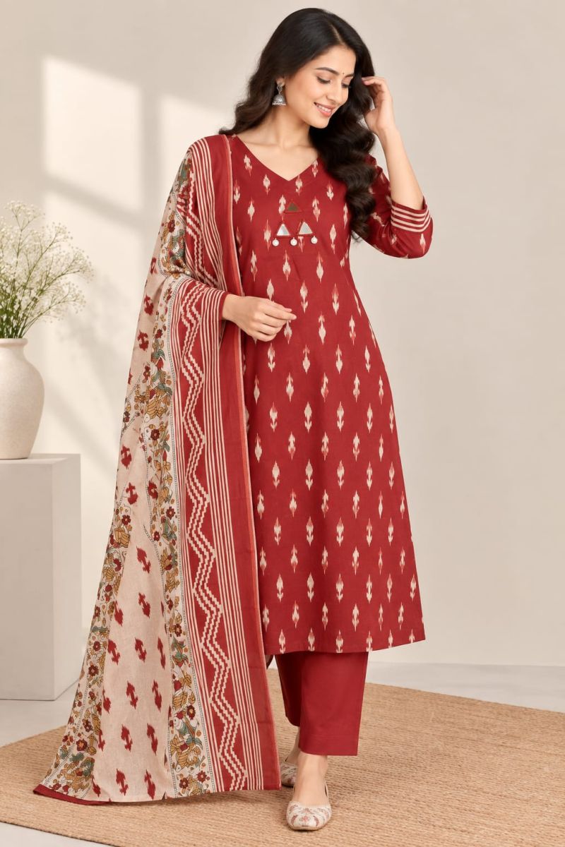 Naiska K 1281 Pure Cotton Printed Aline Kurti With Bottom Dupatta Collection — Wholesale Kurtis, Vardan Ethnic wholesale from Surat — Photo 8