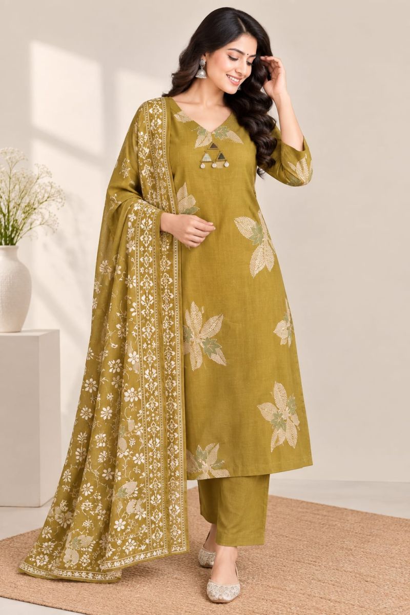 Naiska K 1281 Pure Cotton Printed Aline Kurti With Bottom Dupatta Collection — Wholesale Kurtis, Vardan Ethnic wholesale from Surat — Photo 7