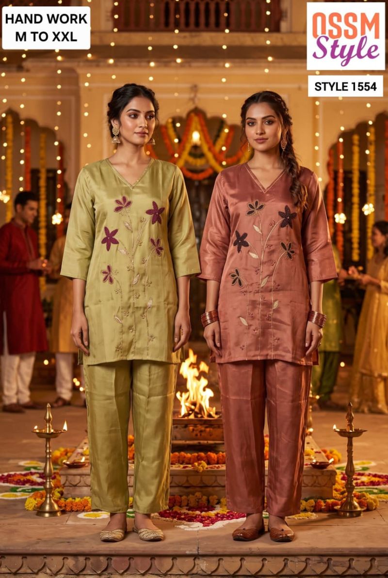 Ossm Style 1554 Roman Glass Hand Work Co Ord Set Collection