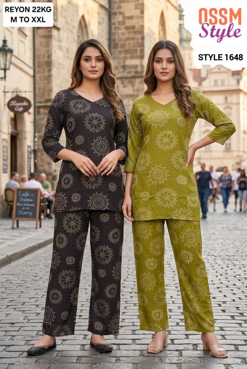 Ossm Style 1646 To 1650 Rayon Discharge Print Co Ord Set Collection — Wholesale, Ossm wholesale from Surat — view 2