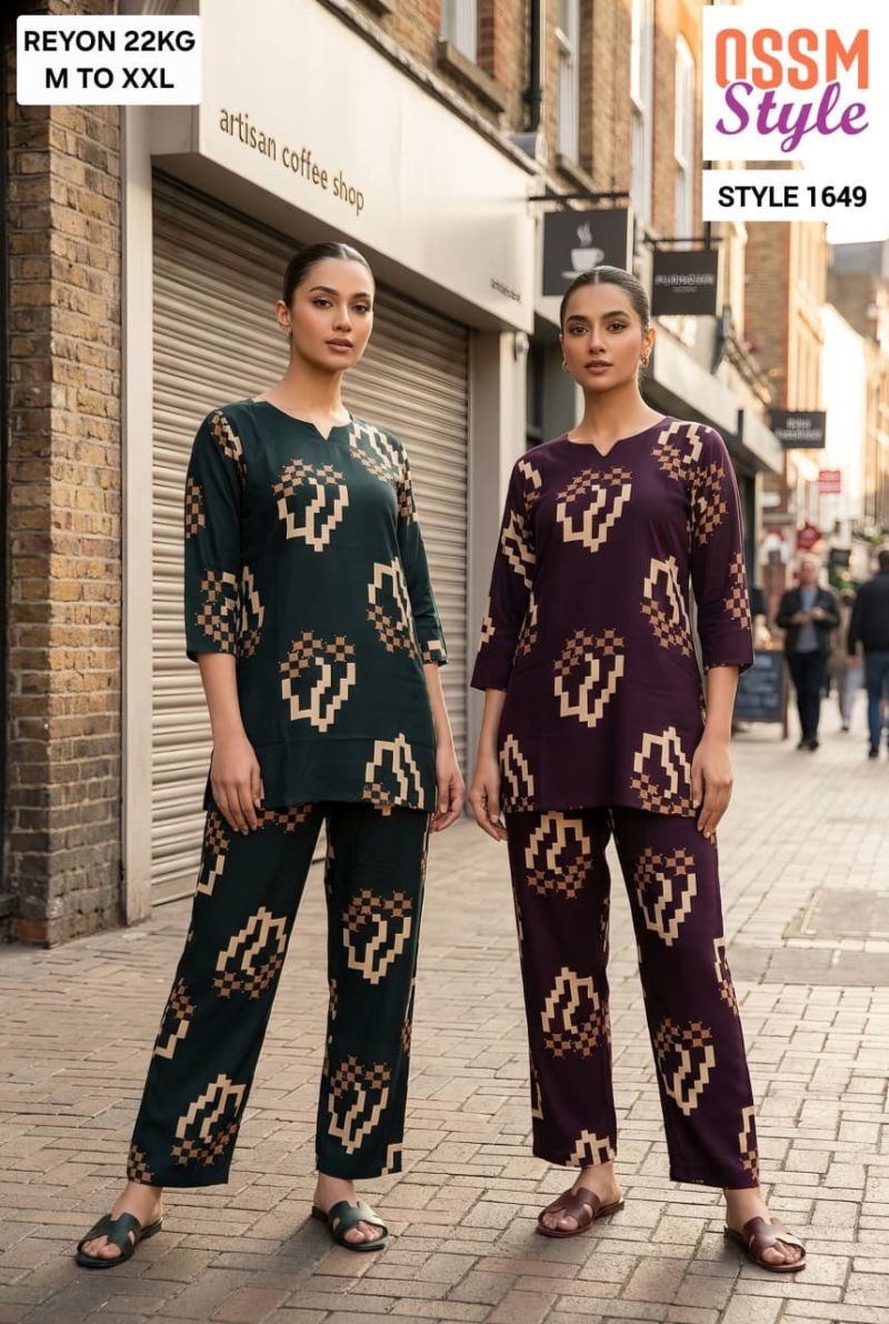 Ossm Style 1646 To 1650 Rayon Discharge Print Co Ord Set Collection