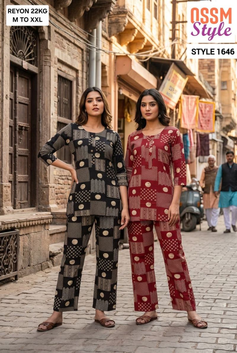 Ossm Style 1646 To 1650 Rayon Discharge Print Co Ord Set Collection — Wholesale, Ossm wholesale from Surat — view 5