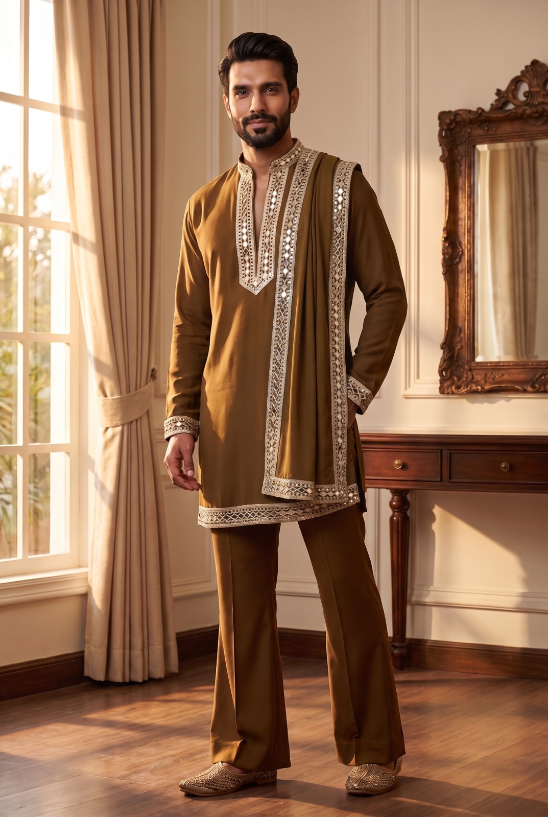 Outluk Wedding 52 Navratri Special Mirror Work Kurta With Pant Dupatta — Men's Wear, Vardan Ethnic wholesale from Surat — view 7