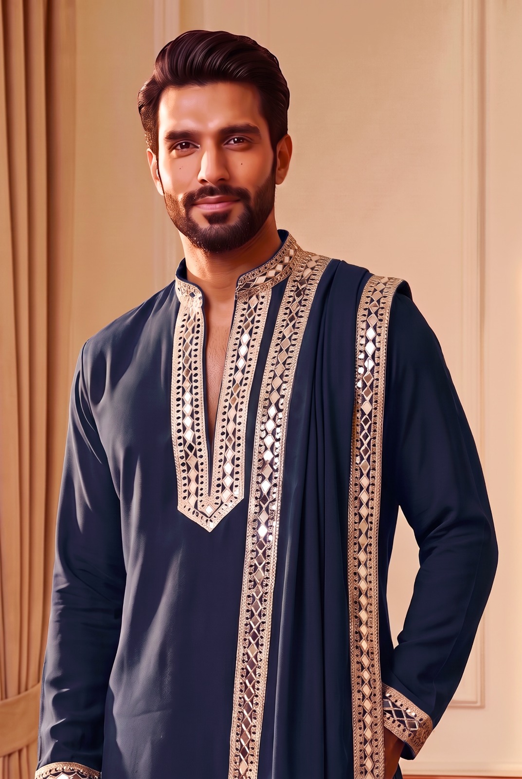 Outluk Wedding 52 Navratri Special Mirror Work Kurta With Pant Dupatta — Men's Wear, Vardan Ethnic wholesale from Surat — view 6