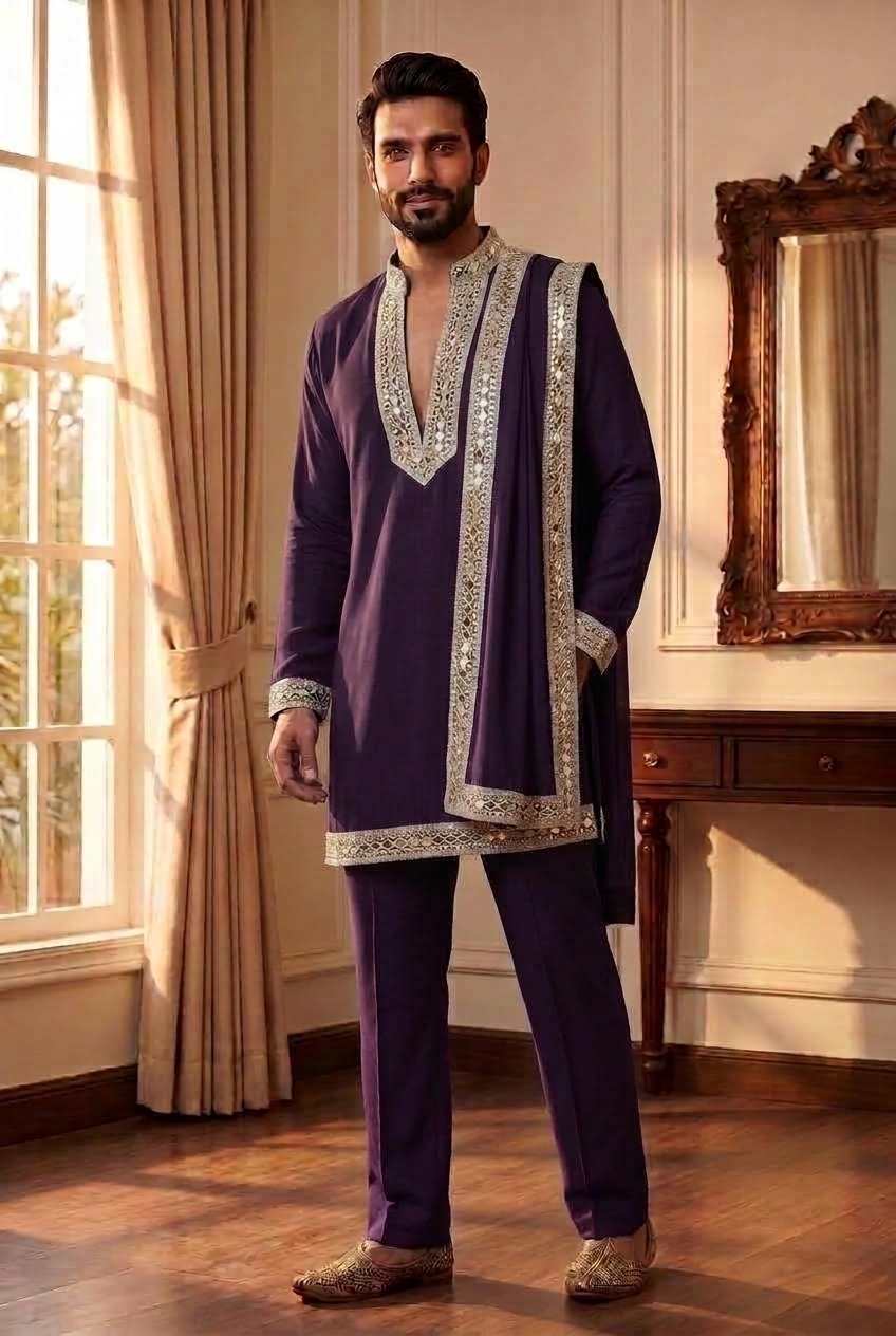 Outluk Wedding 52 Navratri Special Mirror Work Kurta With Pant Dupatta — Men's Wear, Vardan Ethnic wholesale from Surat — view 5