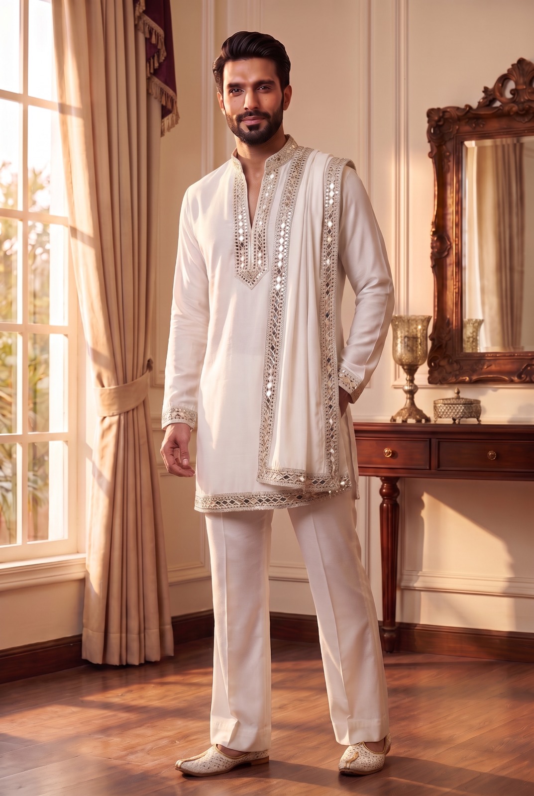 Outluk Wedding 52 Navratri Special Mirror Work Kurta With Pant Dupatta