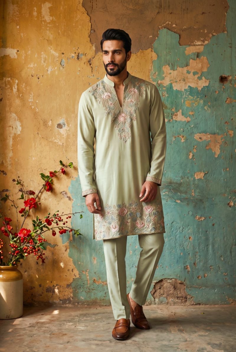 Outluk Wedding 54 Lachaka Embroidery Worked Kurta And Pajama Catalog — Men's Wear, Outluk wholesale from Surat — Photo 6