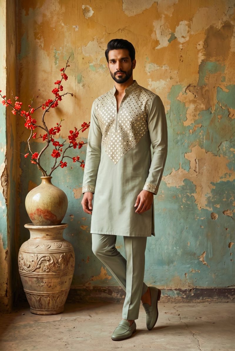 Outluk Wedding 54 Lachaka Embroidery Worked Kurta And Pajama Catalog — Men's Wear, Outluk wholesale from Surat — Photo 4