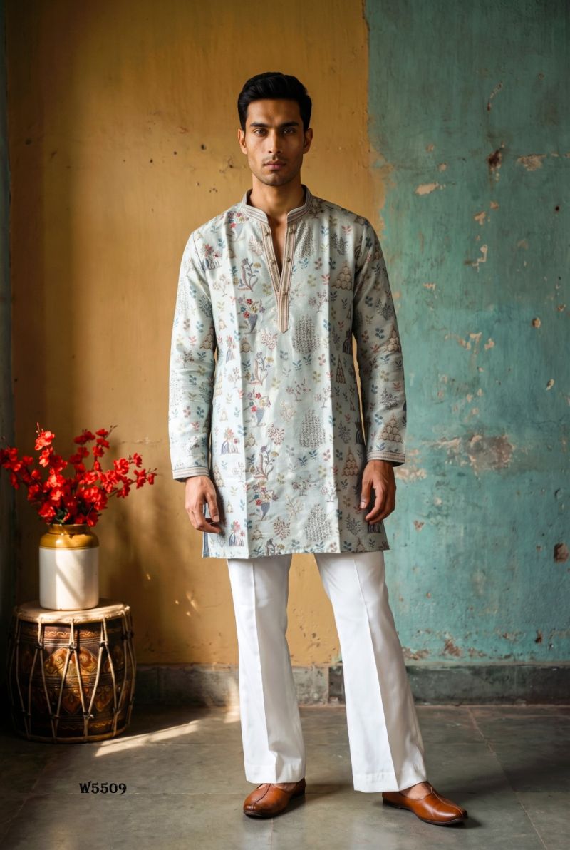 Outluk Wedding 55 Mna Wear Lachaka Silk Embroidered Kurta With Bottom Catalog — Men's Wear, Outluk wholesale from Surat — Photo 4