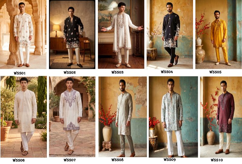 Outluk Wedding 55 Mna Wear Lachaka Silk Embroidered Kurta With Bottom Catalog — Men's Wear, Outluk wholesale from Surat — Photo 12