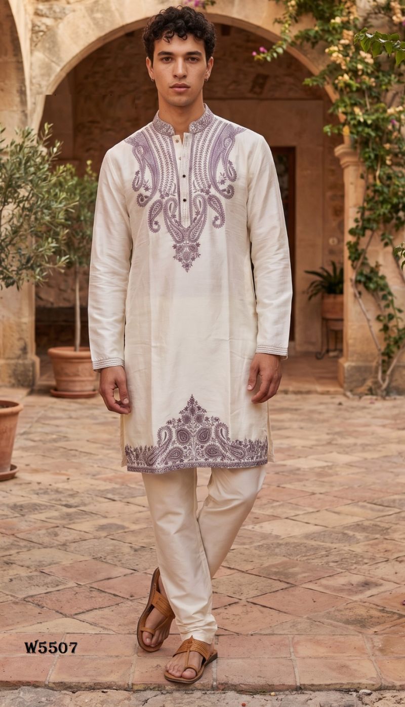 Outluk Wedding 55 Mna Wear Lachaka Silk Embroidered Kurta With Bottom Catalog — Men's Wear, Outluk wholesale from Surat — Photo 6