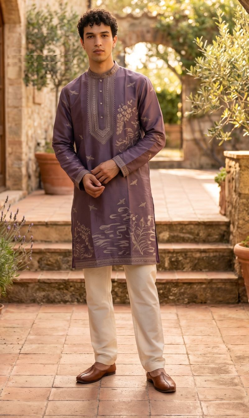 Outluk Wedding 57 Silk Designer Kurta With Bottom Collection — Men's Wear, Outluk wholesale from Surat — Photo 8