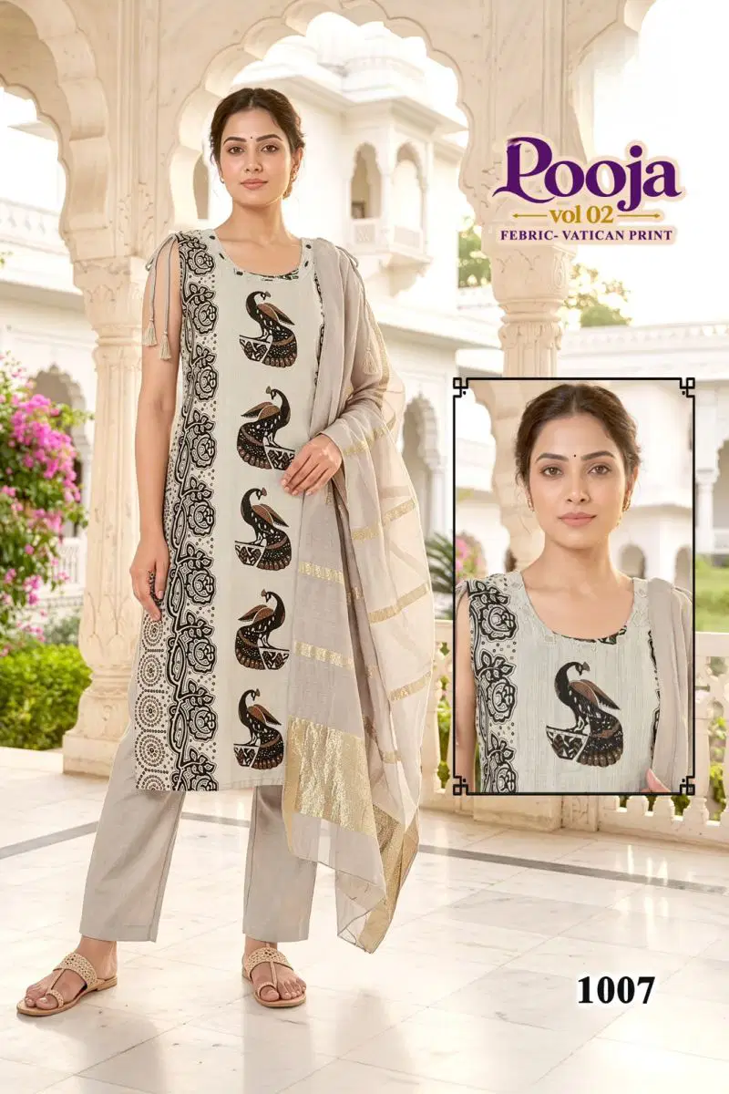 Pooja D No 1001 To 07 Vertican Discharge Printed Kurti Set Catalog