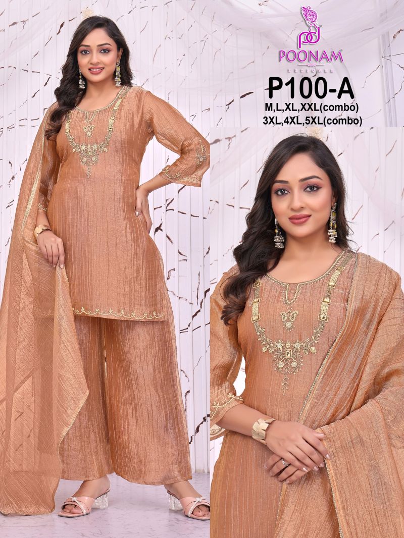 Poonam P 100 Viscose Salsa Hand Work Kurti With Bottom Dupatta — Wholesale Kurtis, Poonam Designer wholesale from Surat — view 2