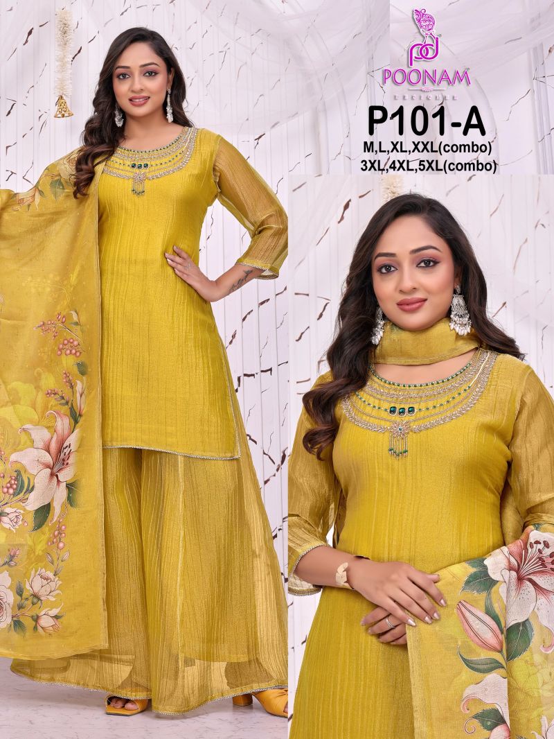 Poonam P 101 A And B Viscose Salsa Hand Work Kurti With Bottom Dupatta — Wholesale Kurtis, Poonam Designer wholesale from Surat — Photo 2