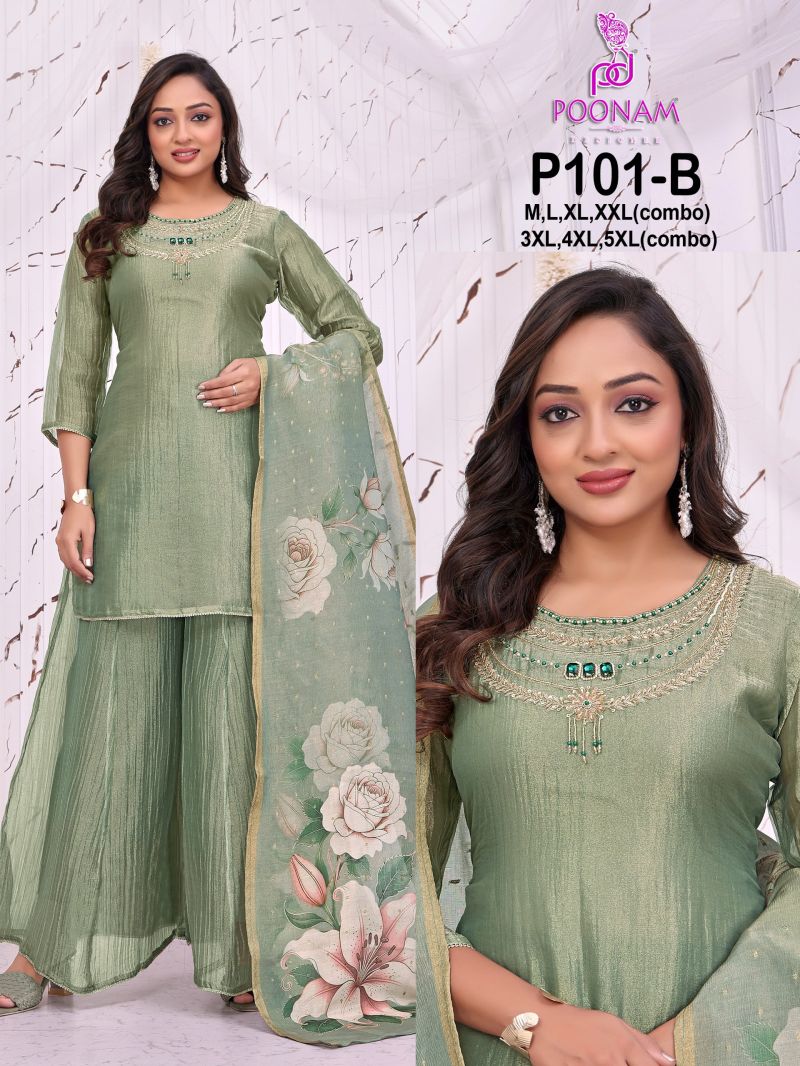 Poonam P 101 A And B Viscose Salsa Hand Work Kurti With Bottom Dupatta