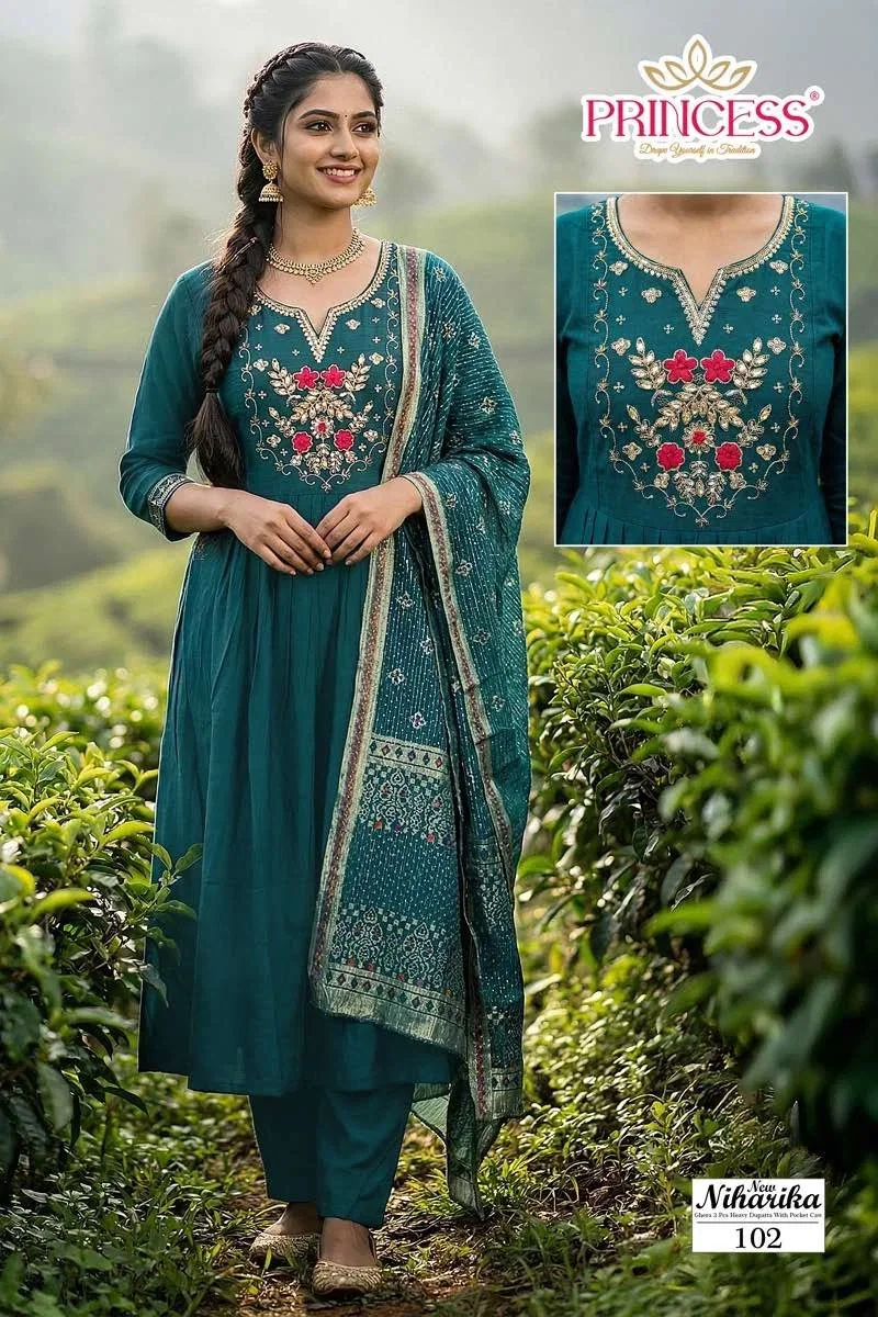Princess New Niharika Nx Vatican Anarkali Kurti With Bottom Dupatta Collection — Wholesale Kurtis, Vardan Ethnic wholesale from Surat — Photo 4