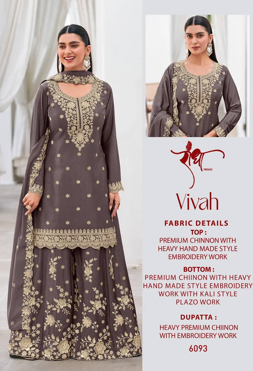 Radha Trendz Vivah Designer Chinon Suit Set Heavy Embroidery Top, Kali Flare Bottom Dupatta Set — Wholesale Dress Material, Radha Trendz wholesale from Surat — view 3
