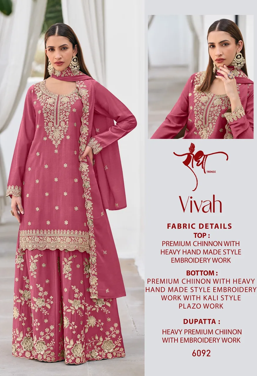 Radha Trendz Vivah Designer Chinon Suit Set Heavy Embroidery Top, Kali Flare Bottom Dupatta Set — Wholesale Dress Material, Radha Trendz wholesale from Surat — view 4