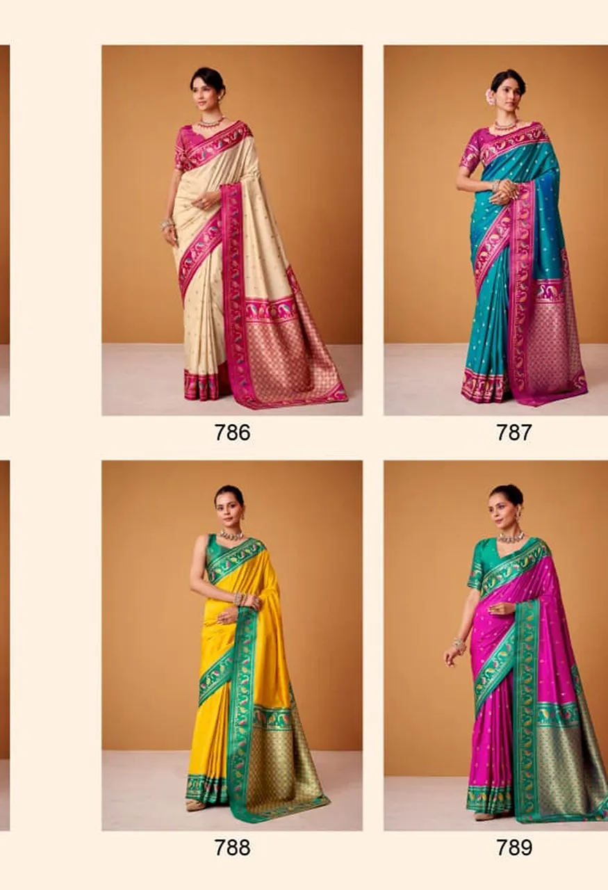 Rajpath Fabrics Flamingo Sattin Series 782 789 Soft Sattin Silk Designer Catalog — Saree, Mahotsav wholesale from Surat — Photo 13