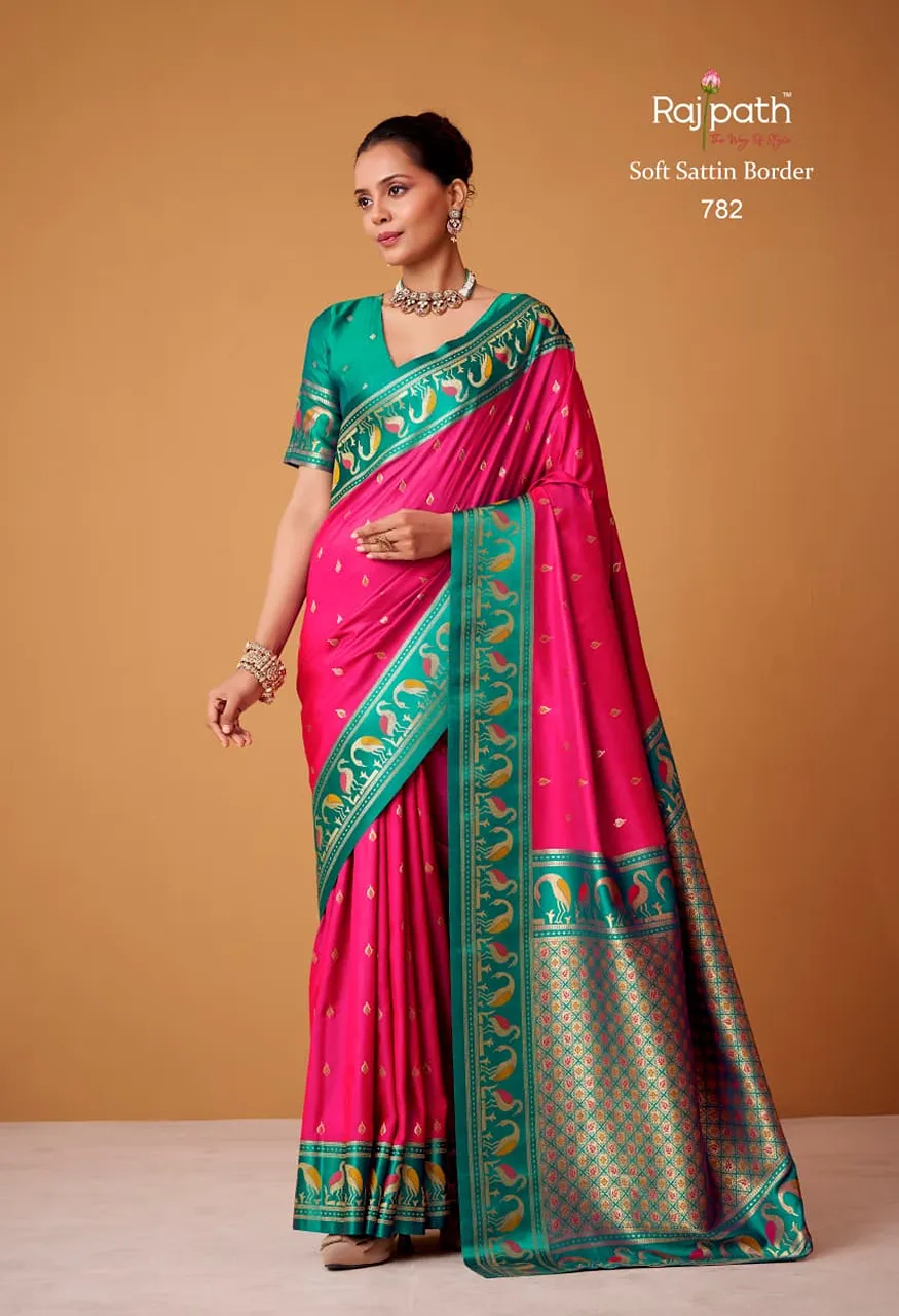 Rajpath Fabrics Flamingo Sattin Series 782 789 Soft Sattin Silk Designer Catalog — Saree, Mahotsav wholesale from Surat — Photo 9