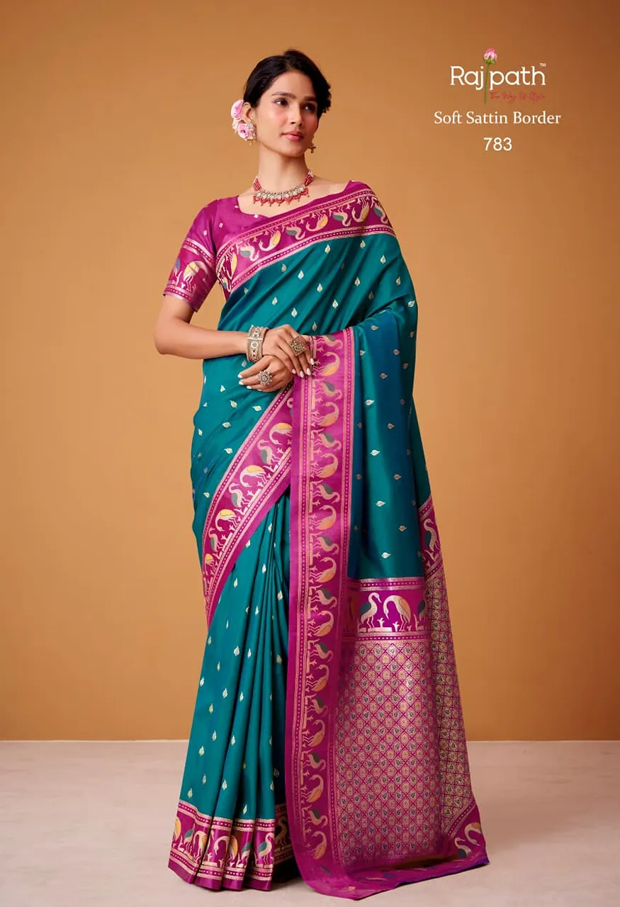 Rajpath Fabrics Flamingo Sattin Series 782 789 Soft Sattin Silk Designer Catalog — Saree, Mahotsav wholesale from Surat — Photo 11