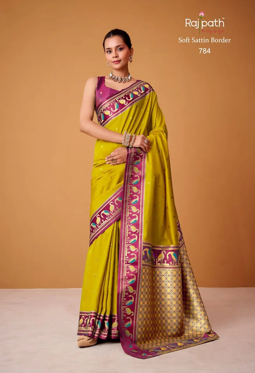Rajpath Fabrics Flamingo Sattin Series 782 789 Soft Sattin Silk Designer Catalog — Saree, Mahotsav wholesale from Surat — Photo 5