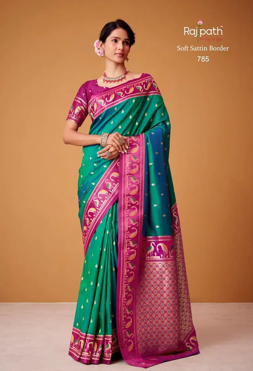 Rajpath Fabrics Flamingo Sattin Series 782 789 Soft Sattin Silk Designer Catalog — Saree, Mahotsav wholesale from Surat — Photo 2