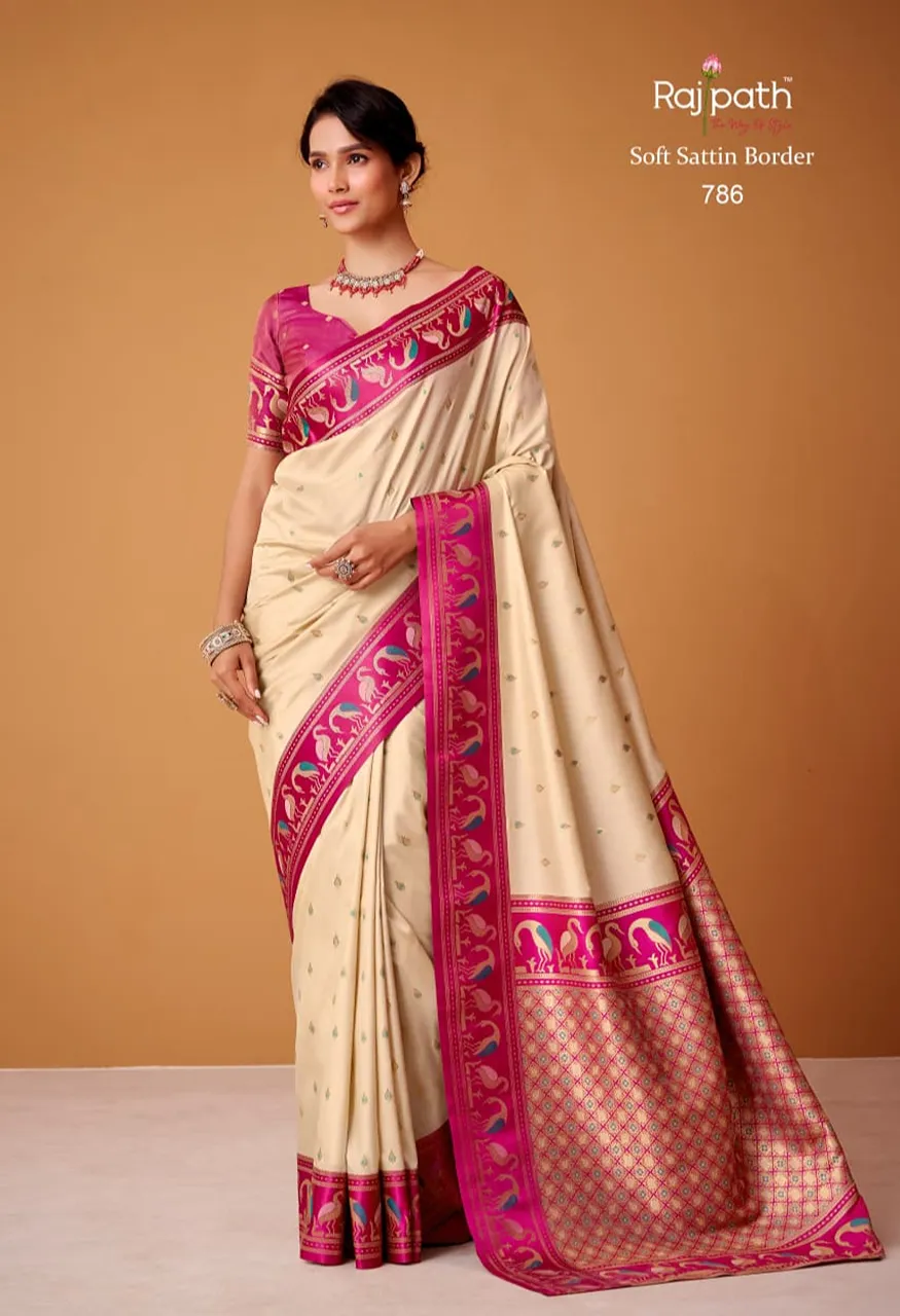 Rajpath Fabrics Flamingo Sattin Series 782 789 Soft Sattin Silk Designer Catalog — Saree, Mahotsav wholesale from Surat — Photo 4