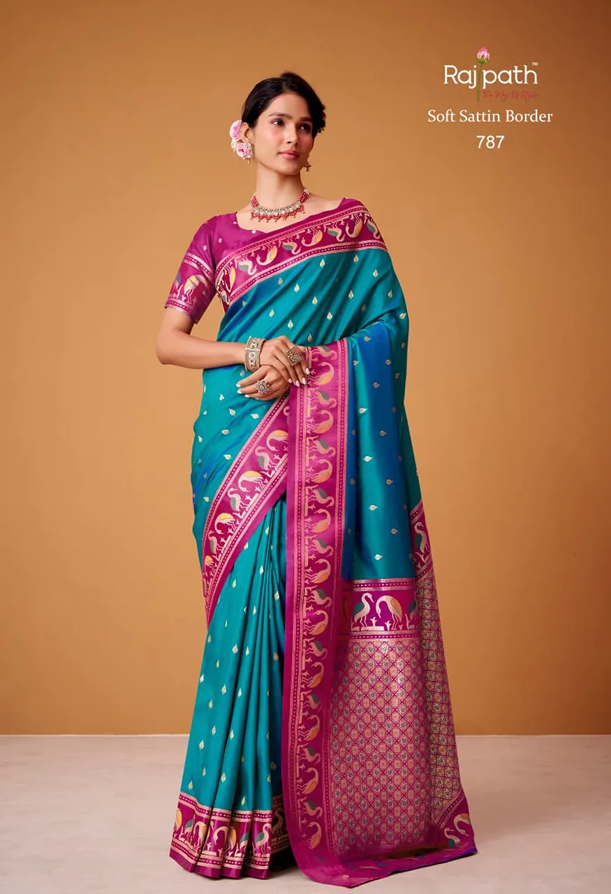 Rajpath Fabrics Flamingo Sattin Series 782 789 Soft Sattin Silk Designer Catalog — Saree, Mahotsav wholesale from Surat — Photo 3