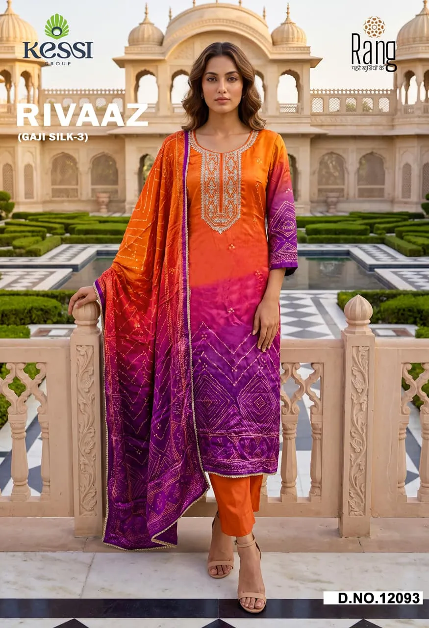 Rang Rivaaz Gaji Silk 3 Pure Gaji Silk Digital Print Suit with Embroidery Mirror Neck Work — Wholesale Dress Material, Vardan Ethnic wholesale from Surat — Photo 5