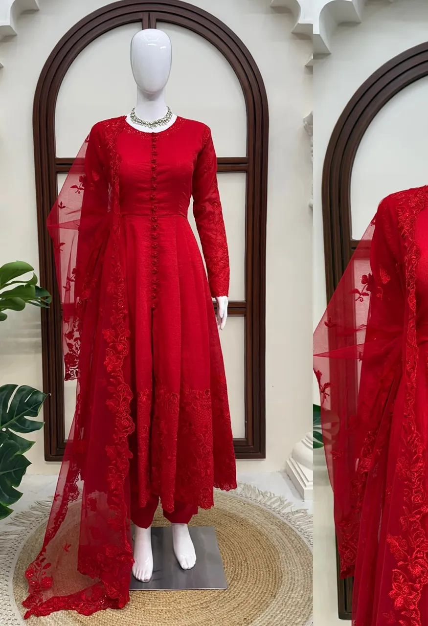 RTC 6076 Heavy Vichitra Silk Anarkali Suit with  Cotton Pant &amp; Butterfly Net Dupatta Set — Wholesale Kurtis, RTC wholesale from Surat — view 7