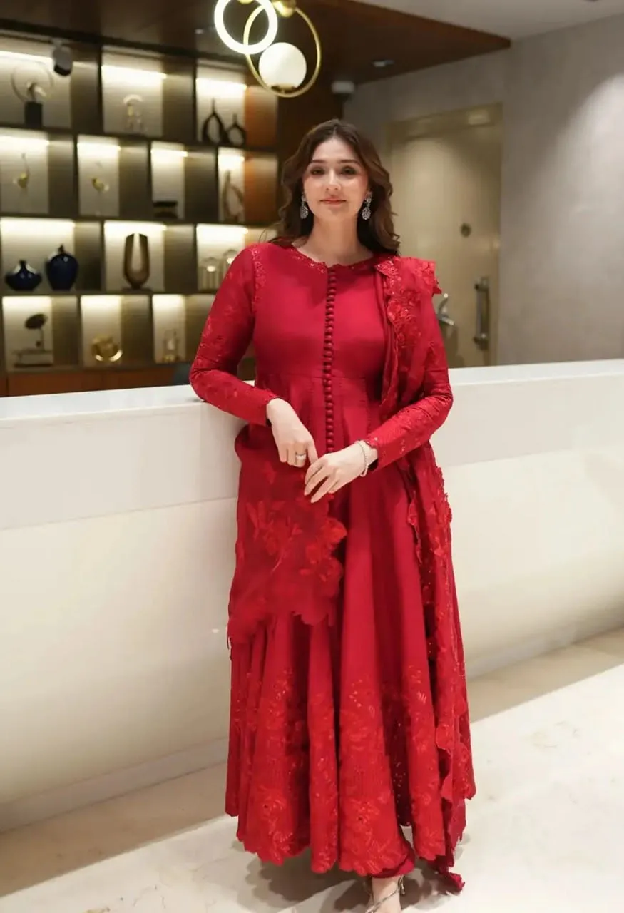 RTC 6076 Heavy Vichitra Silk Anarkali Suit with  Cotton Pant &amp; Butterfly Net Dupatta Set — Wholesale Kurtis, RTC wholesale from Surat — view 2