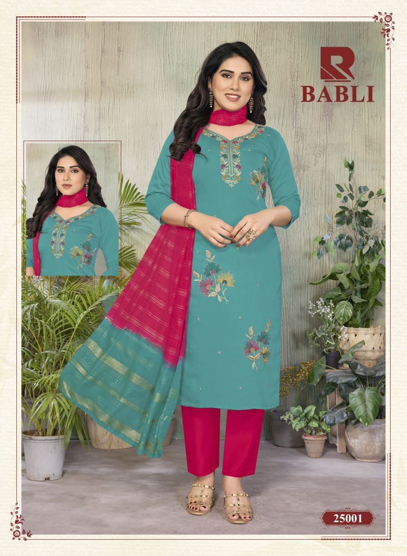 Raashi Babli Roman Silk Embroidered Kurti With Bottom Dupatta Collection — Wholesale Kurtis, RAASHI wholesale from Surat — view 3